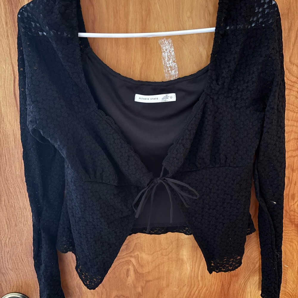 Altar’D State Black Textured Lace Blouse